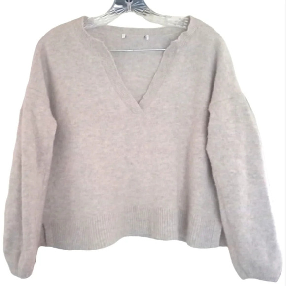 Madewell Wiltshire V-Neck Pullover Wool Blend Sweater Oatmeal Size Small - Picture 2 of 5